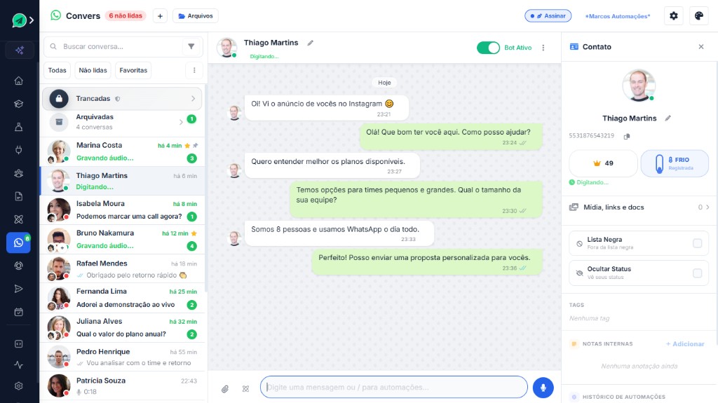 Multi atendimentos AutoEnvia — chat otimizado com gestão de leads, termômetro e equipe comercial